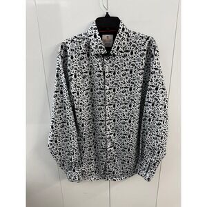 Tom Baine Halloween Collection Slim Fit Shirt Mens L White Black Spooky Print